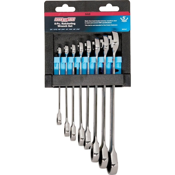 Channellock Standard 12-Point Ratcheting Combination Wrench Set 8-Piece 397547 - main